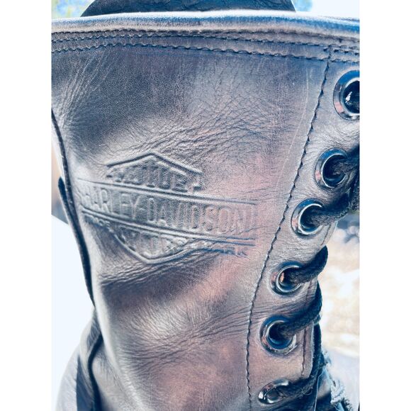 ~ Harley-Davidson 9.5 Men Motorcycle Boots Steel Toe Black Leather Zip Lace W11 - Picture 13 of 16